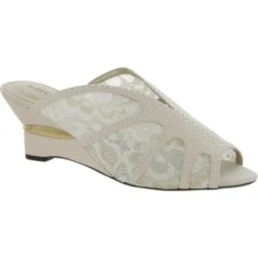 Proxy Womens Size 11‎ Gail White Jeweled Lace Mules Wedges Dress Sandals Shoes